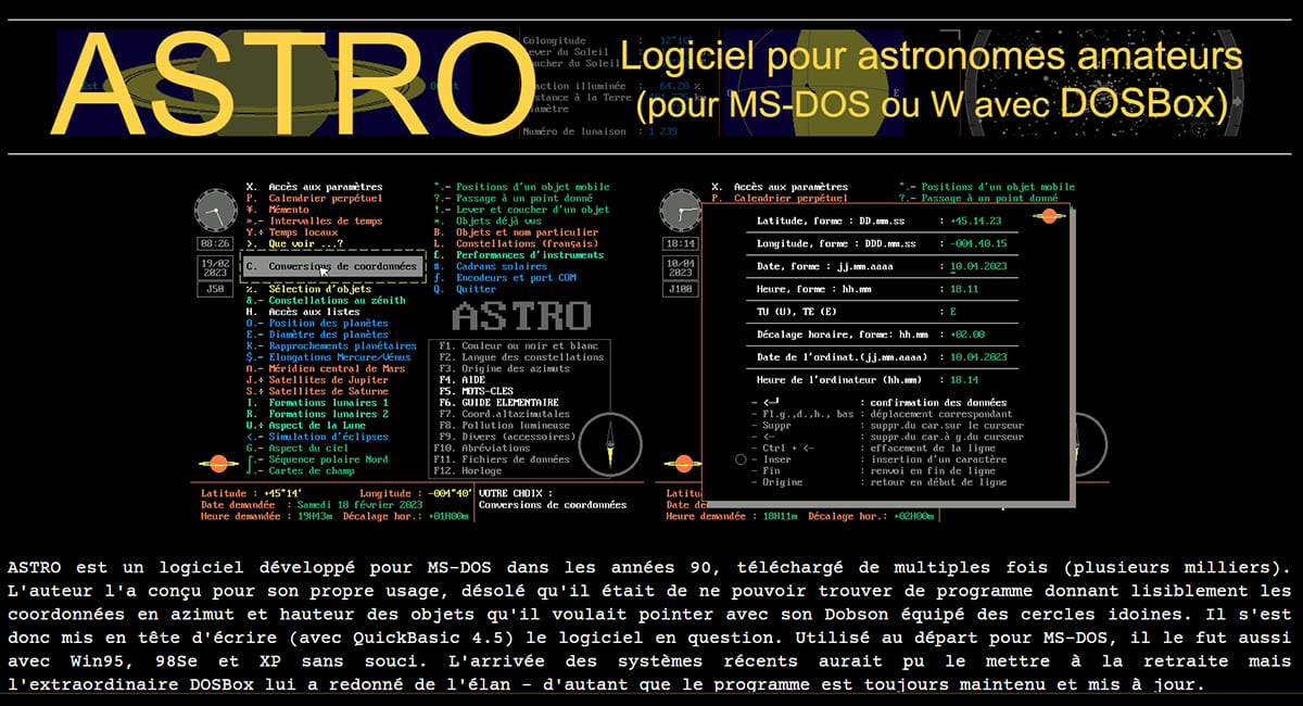 ASTRO, logiciel d'astronomie
